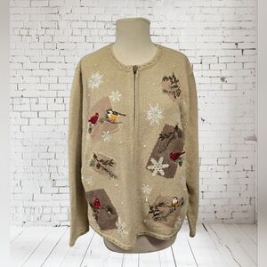 Croft & Barrow Tan Embroidered Cardigan